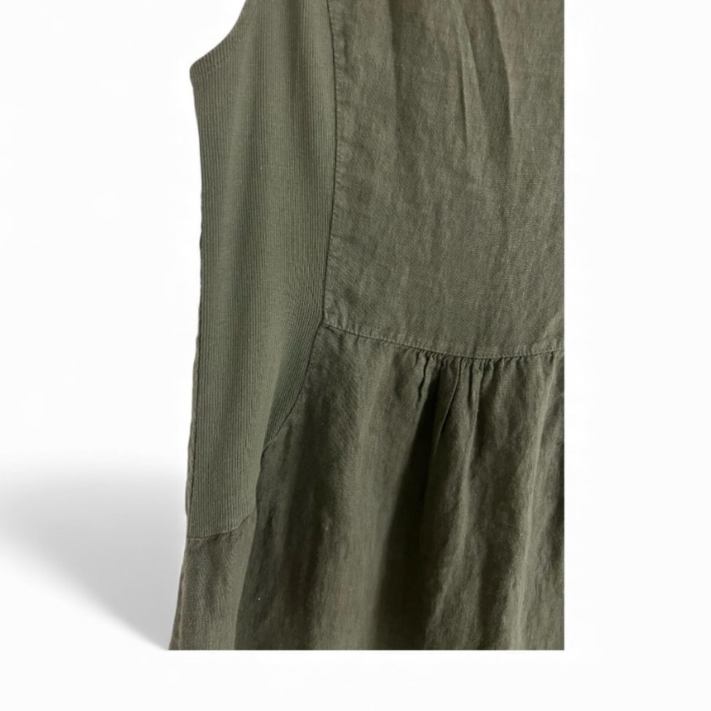 Lina Tomei Sleeveless Olive Green 100% linen Dress with Beaded Neckline - Picture 5 of 5